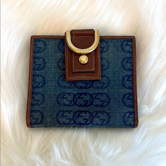 Gucci Blue and Brown Monogram Denim Wallet - Picture 1 of 13